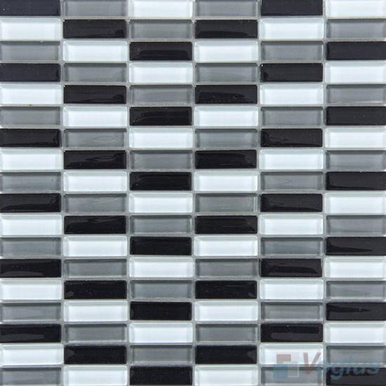 Black White Mixed Checker Clear Crystal Glass Mosaic Tiles VG-CYC96