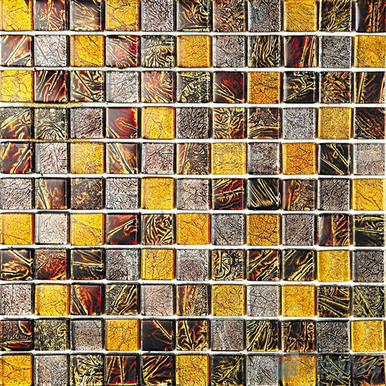 1x1 Gold Leaf Glass Mosaic Tile VG-GFB92