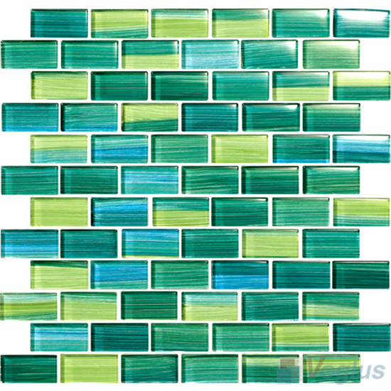 Sea Green 1x2 Subway Hand Painted Glass Tile VG-HPD95